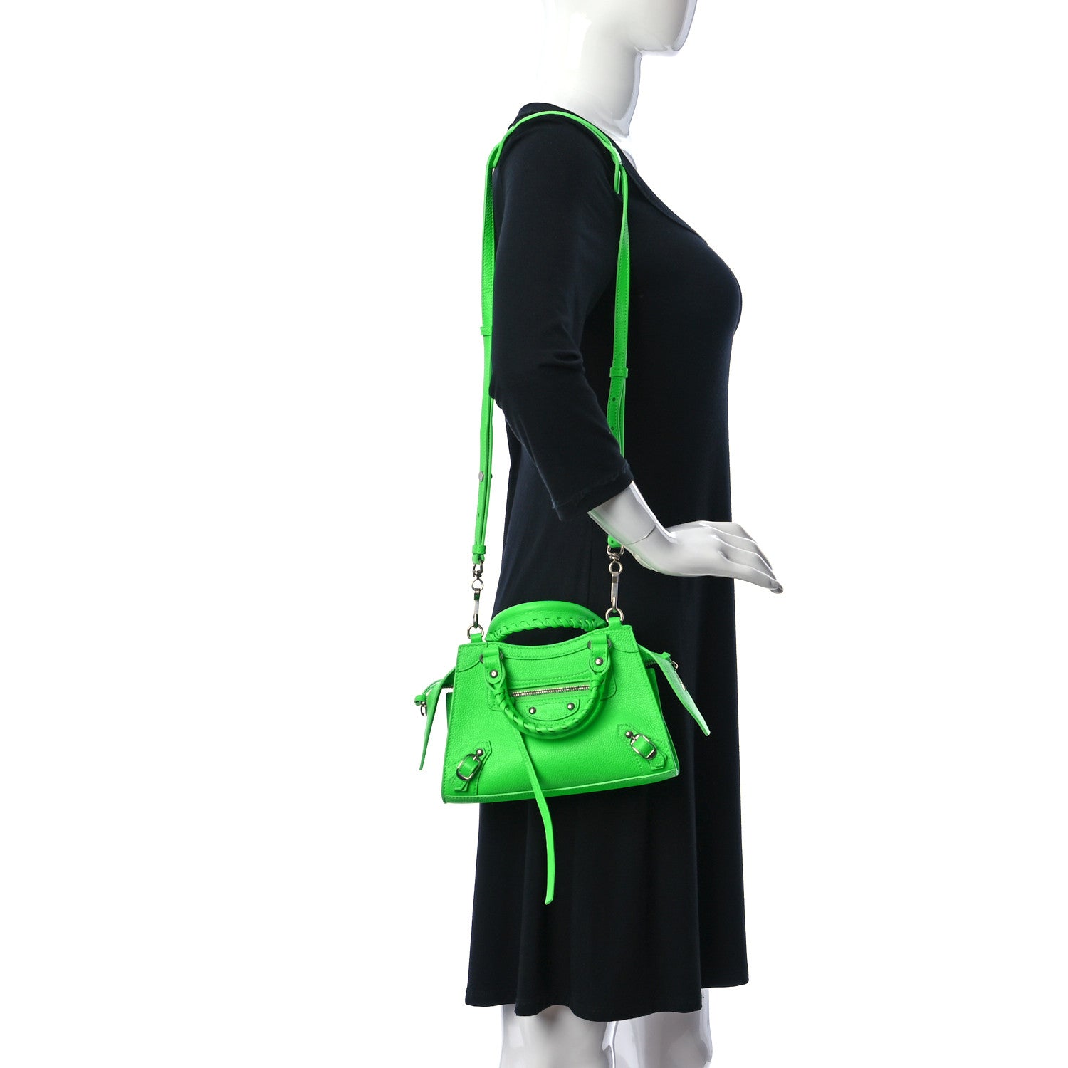 Balenciaga Grained Calfskin Neo Classic Silver Hardware Nano City Fluo Green 2 of 10