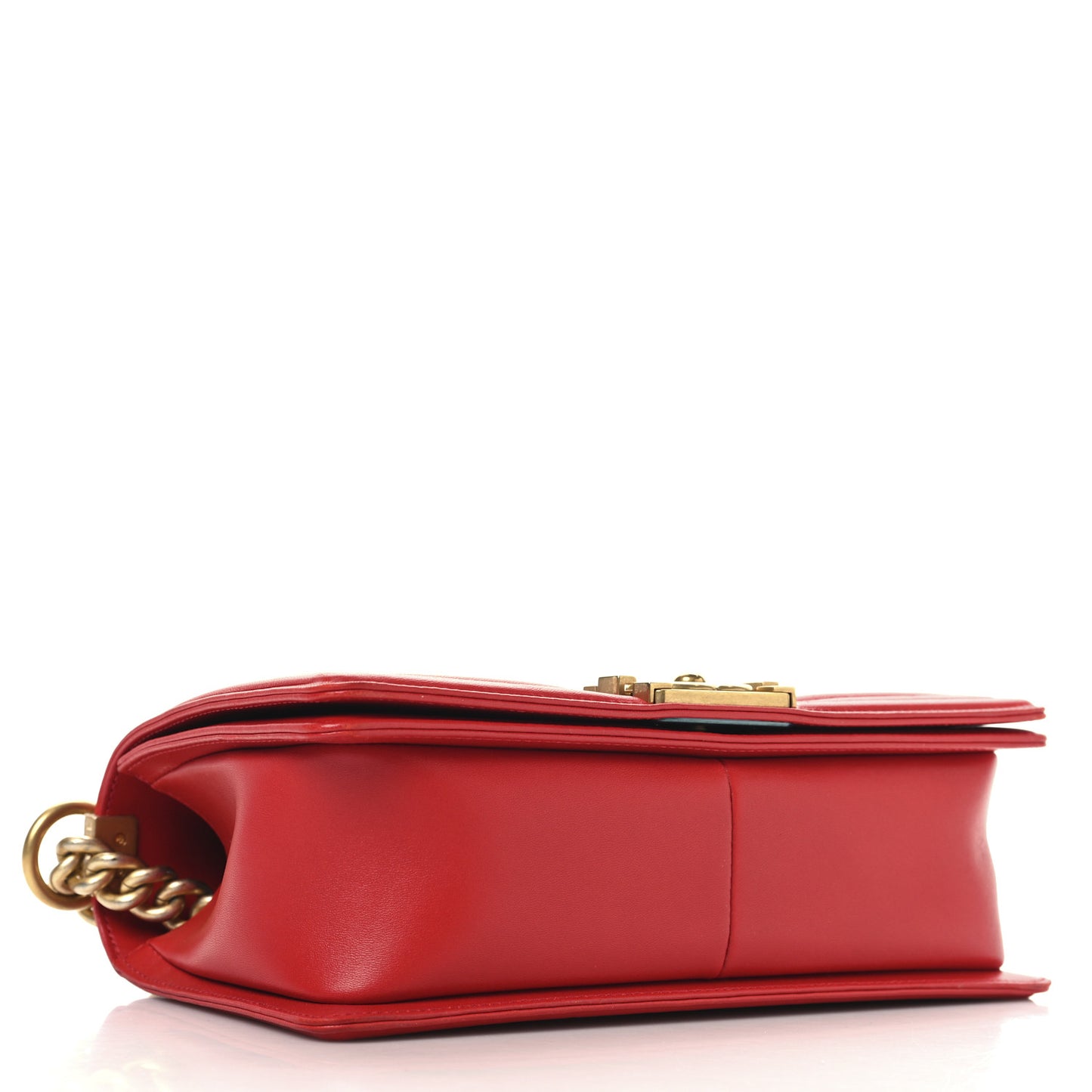 Lambskin Chevron Chain Stitched Medium Boy Flap Red