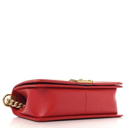 Chanel Lambskin Chevron Chain Stitched Medium Boy Flap Red 4 of 10
