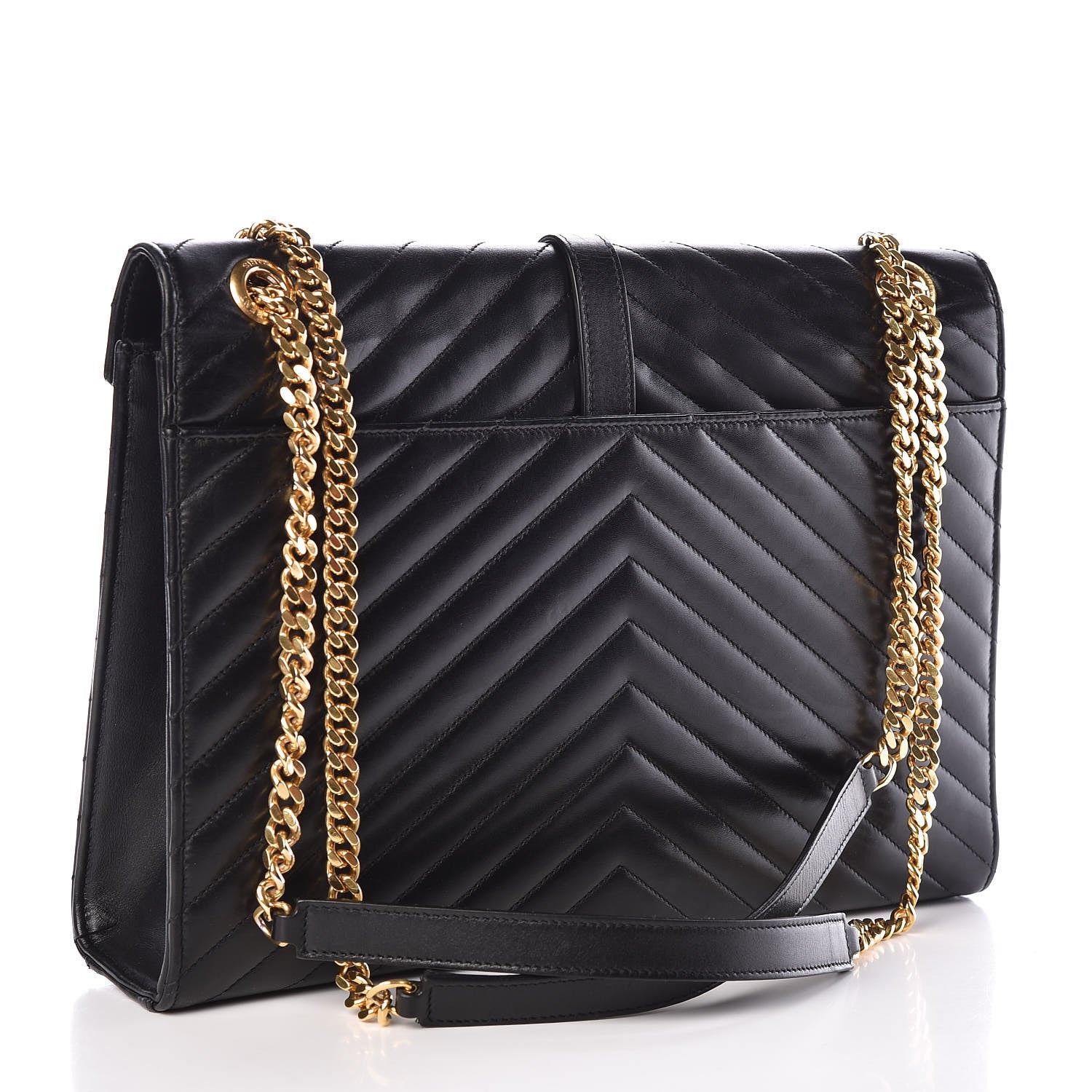 Saint Laurent Smooth Calfskin Matelasse Chevron Large Monogram Satchel Black 3 of 11