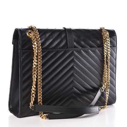 Saint Laurent Smooth Calfskin Matelasse Chevron Large Monogram Satchel Black 3 of 11