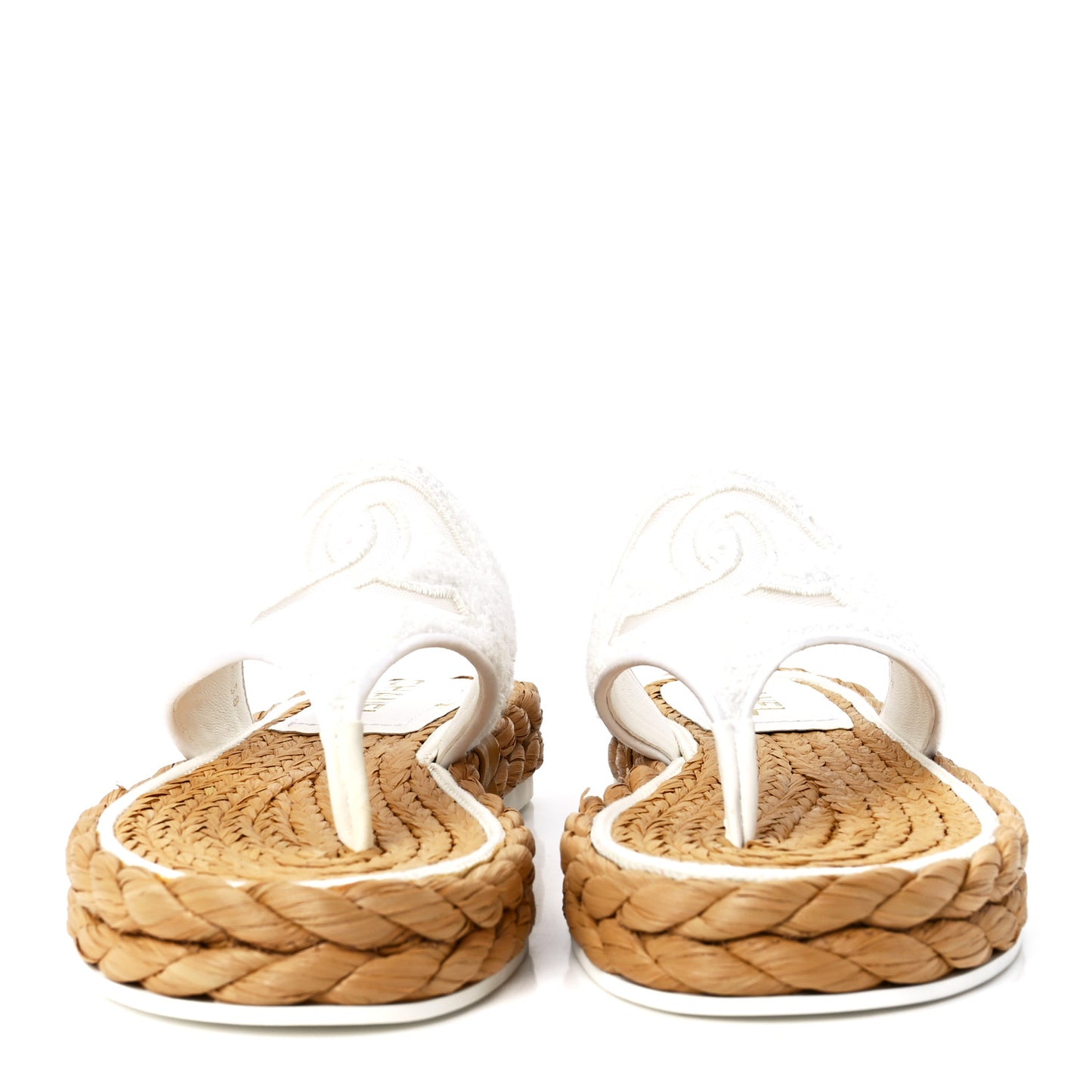 Terry Cloth Raffia CC Logo Thong Sandals 38 White