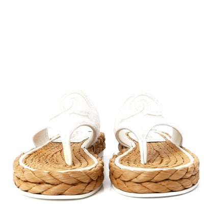 Chanel Terry Cloth Raffia CC Logo Thong Sandals 38 White 2 of 17