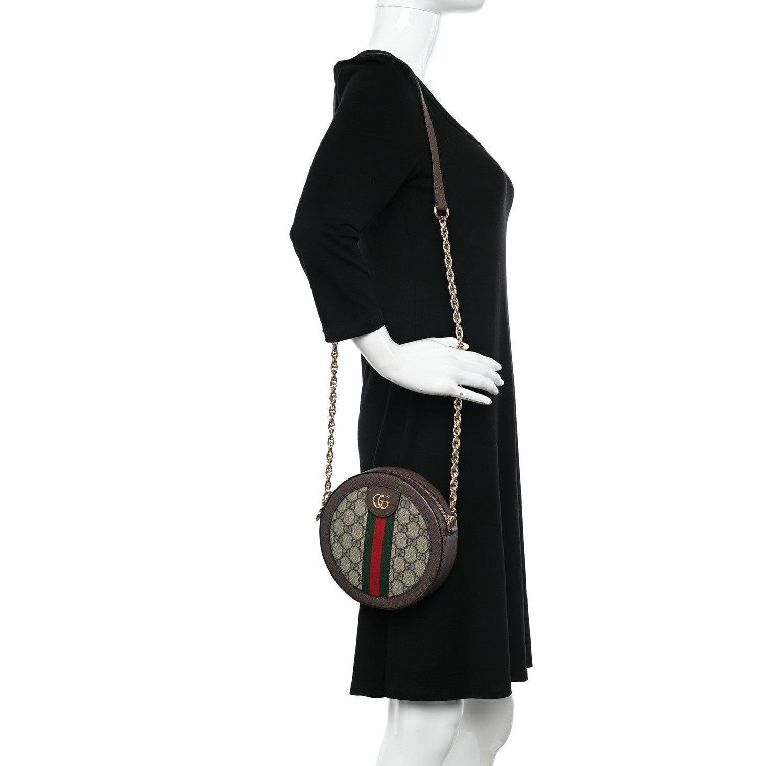 Gucci GG Supreme Monogram Web Mini Ophidia Round Shoulder Bag Brown 2 of 9