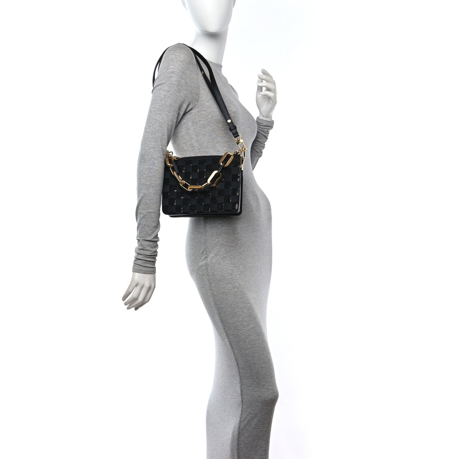 Louis Vuitton Satin Sequin Embroidered Damier Coussin BB Black 2 of 12