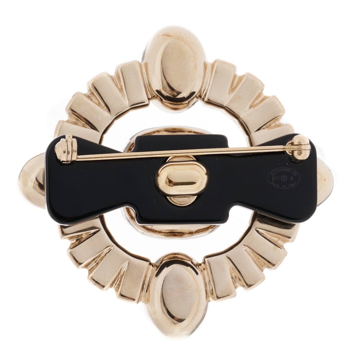 Baguette Crystal Resin CC Brooch Gold Beige