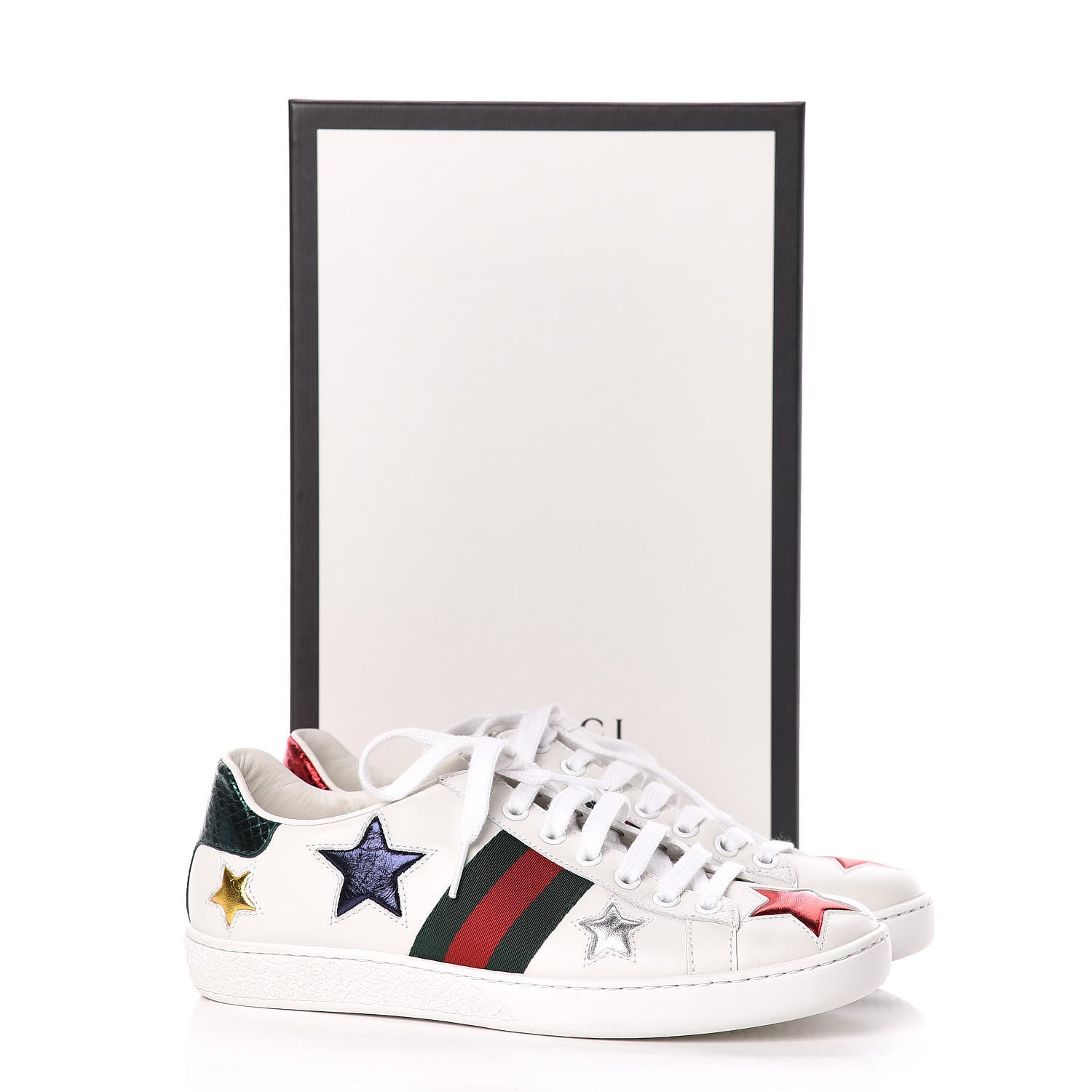 Gucci Calfskin Ayers Web Star Embroidered Womens Ace Sneakers 36 White Multi 11 of 11