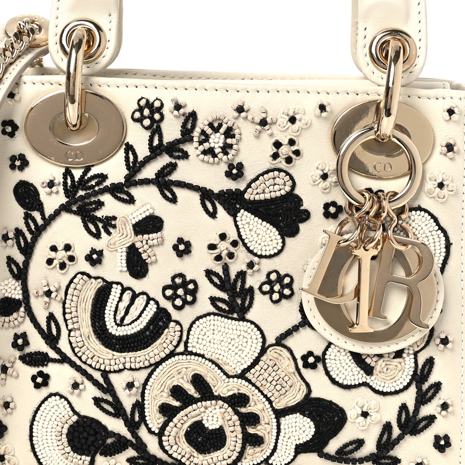 Christian Dior Smooth Calfskin Embroidered Beaded Floral Mini Lady Dior White Multicolor 8 of 11