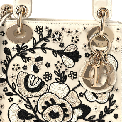 Christian Dior Smooth Calfskin Embroidered Beaded Floral Mini Lady Dior White Multicolor 8 of 11