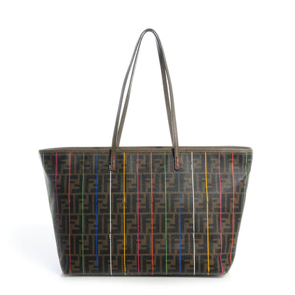 Fendi Zucca Spalmati Striped Large Roll Tote Tobacco Multicolor 1 of 9