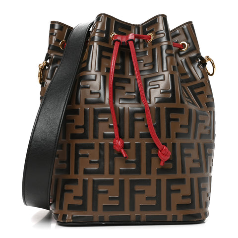 Vitello Grace F is Fendi Bi-Color FF 1974 Embossed Grande Mon Tresor Bucket Bag Maya Black Fragola