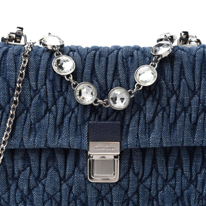 Miu Miu Denim Matelasse Crystal Chain Crossbody Bag Blue 10 of 11