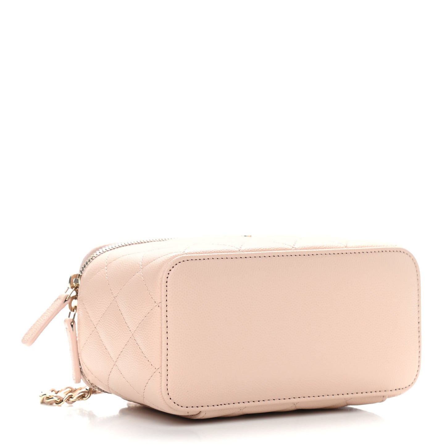 Caviar Quilted Small Vanity Case With Chain Light Beige