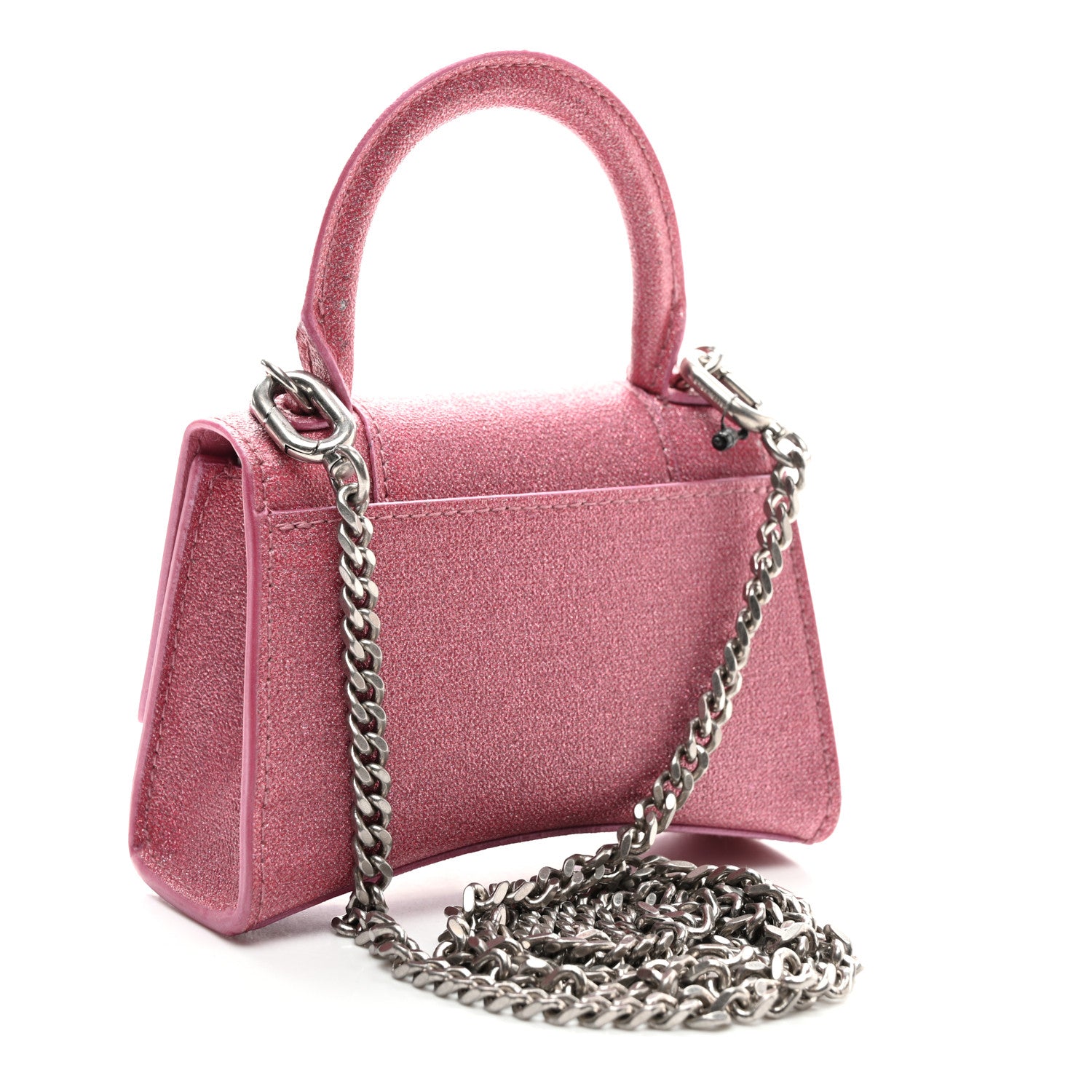 Balenciaga Glitter Fabric Hourglass Top Handle Bag Mini with Chain  Sweet Pink 3 of 10