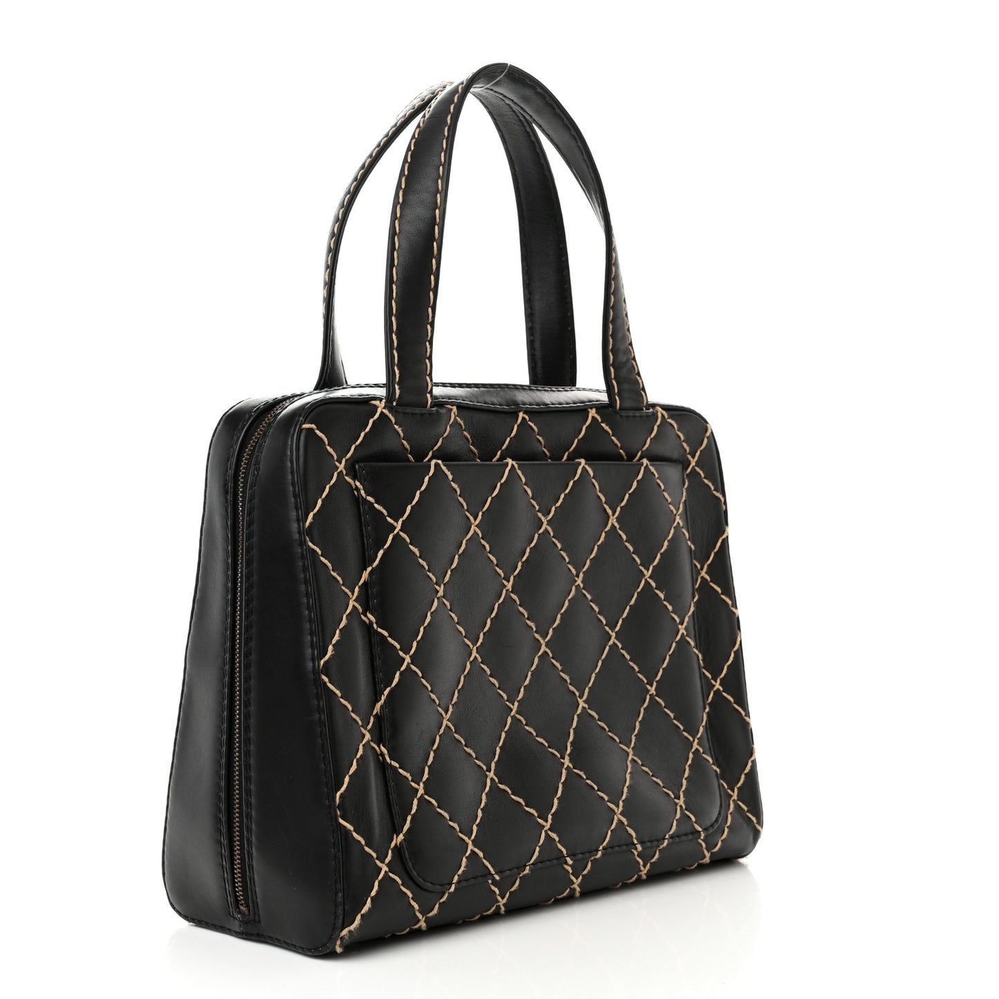Calfskin Wild Stitch Vertical Top Handle Bag Black