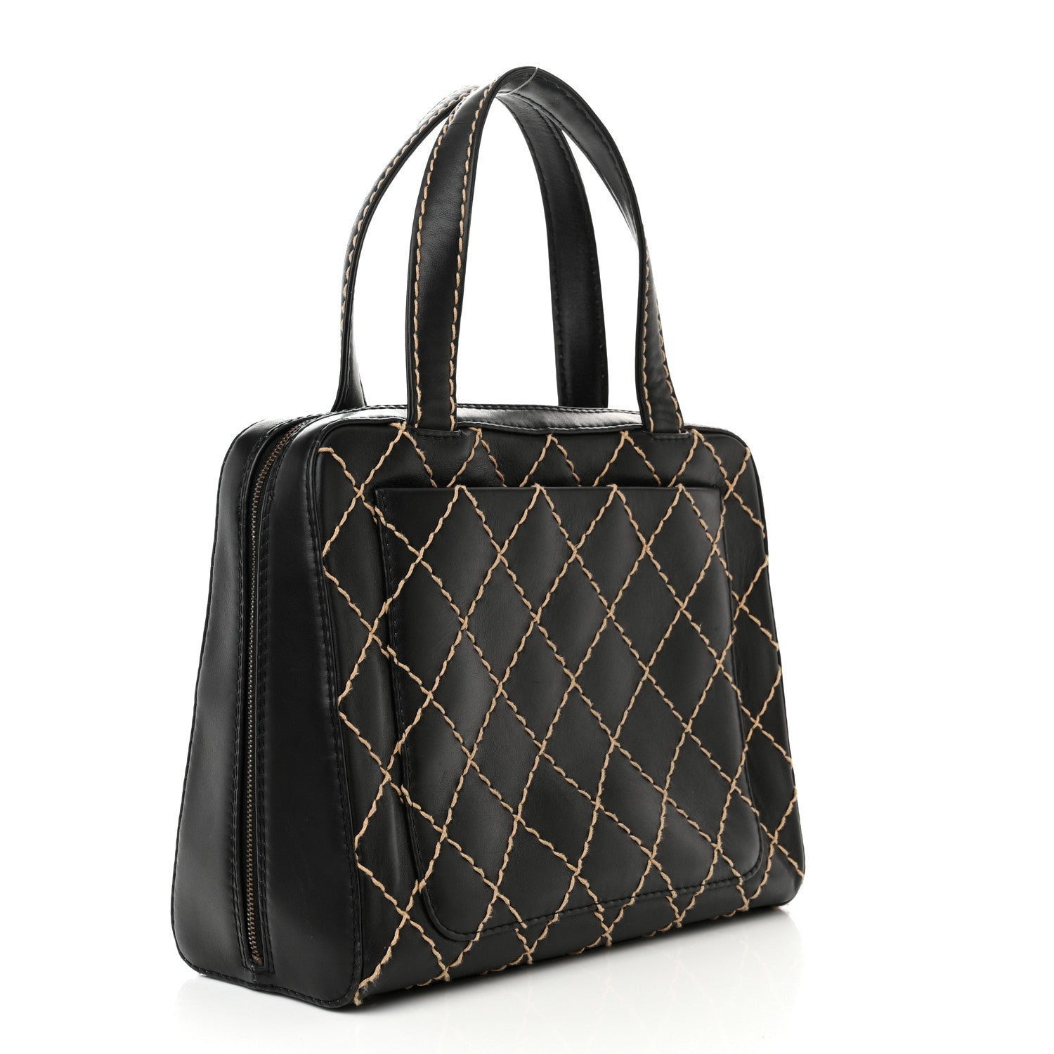 Chanel Calfskin Wild Stitch Vertical Top Handle Bag Black 3 of 14
