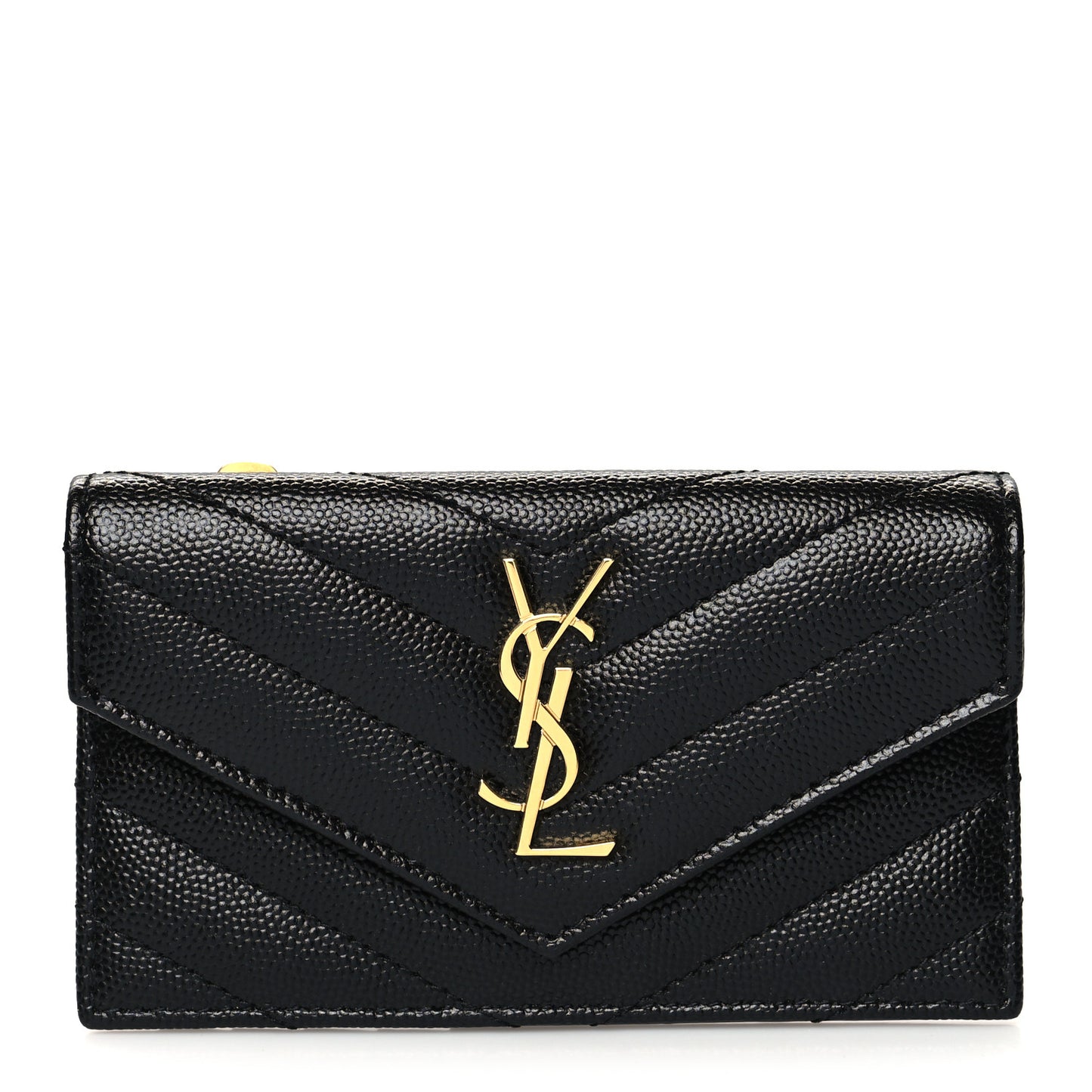 Grain De Poudre Matelasse Chevron Monogram Compact Wallet Black
