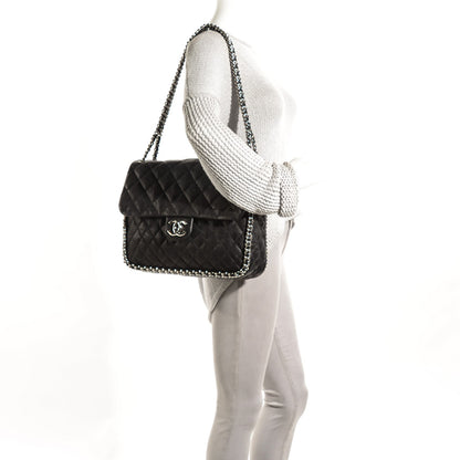 Chanel Crumpled Lambskin Chain Around Maxi Flap Bag Black 2 of 8