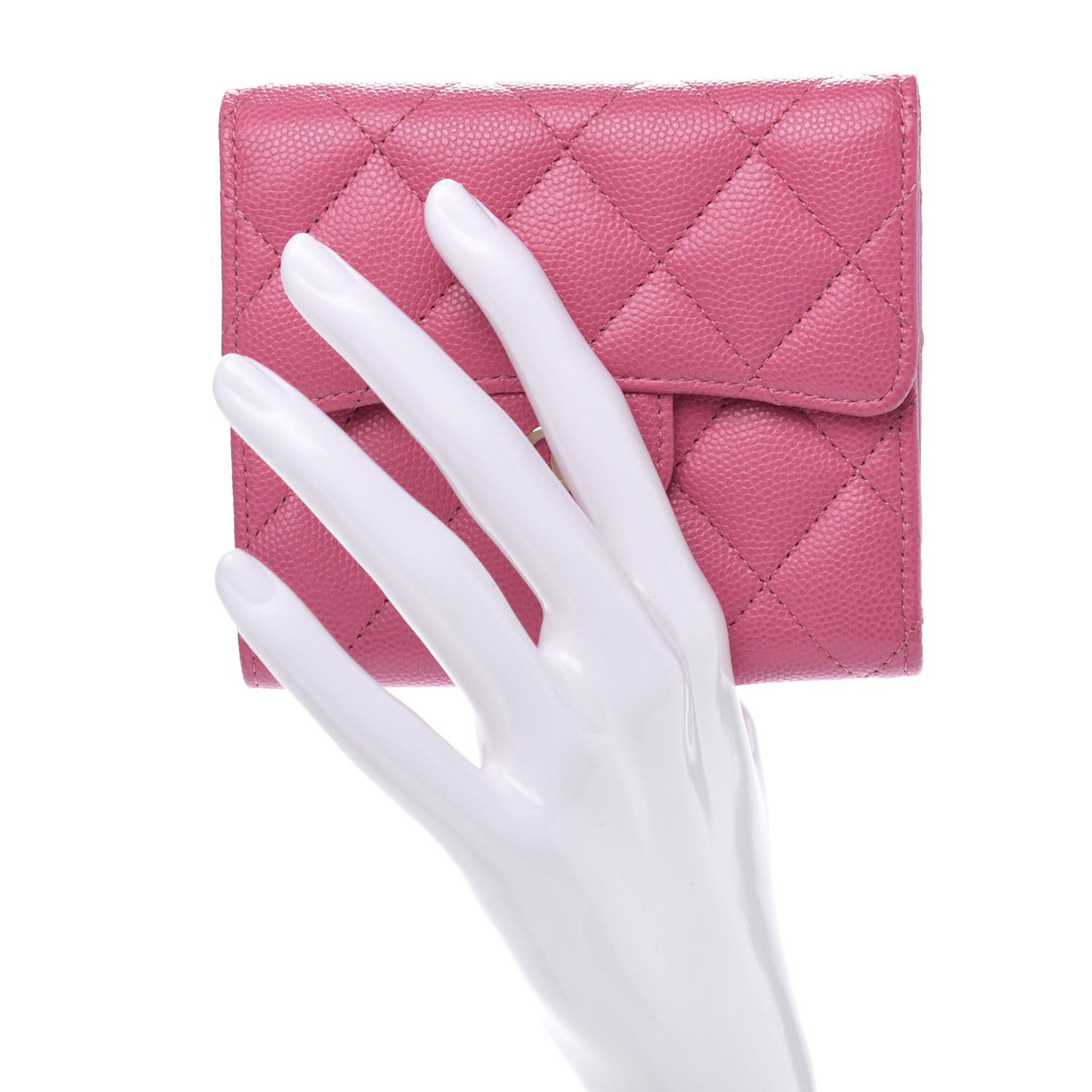 Caviar Quilted Compact Flap Wallet Pink