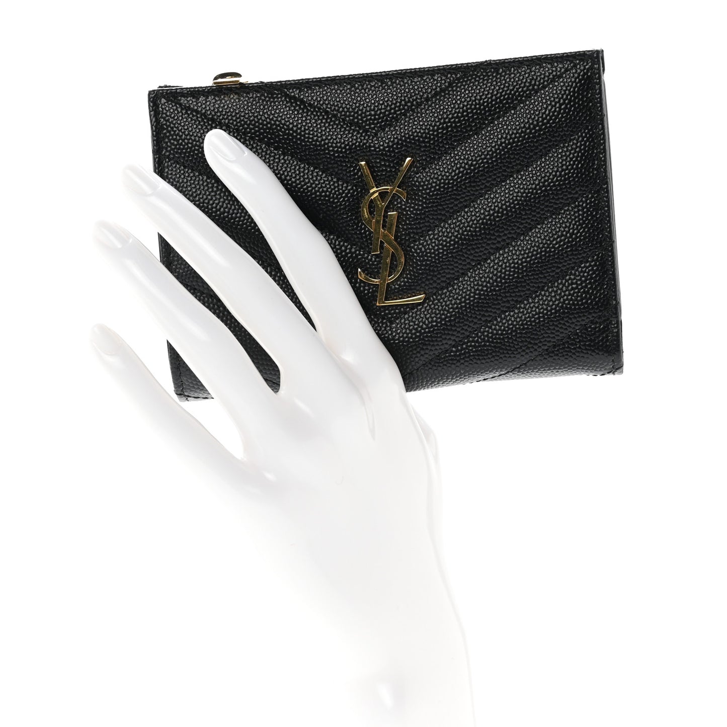 Grain De Poudre Matelasse Chevron Monogram Zipped Two-Part Wallet Black