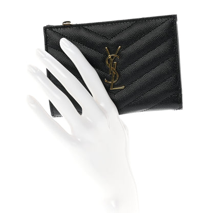 Saint Laurent Grain De Poudre Matelasse Chevron Monogram Zipped Two-Part Wallet Black 2 of 6