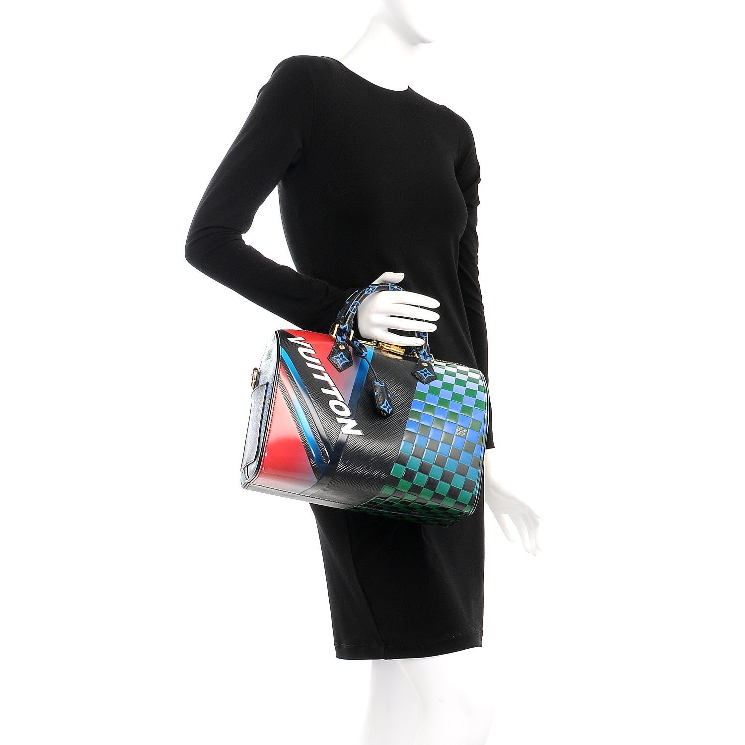 Louis Vuitton Epi Colored Monogram Damier Race Speedy Bandouliere 30 Black Rouge 3 of 11