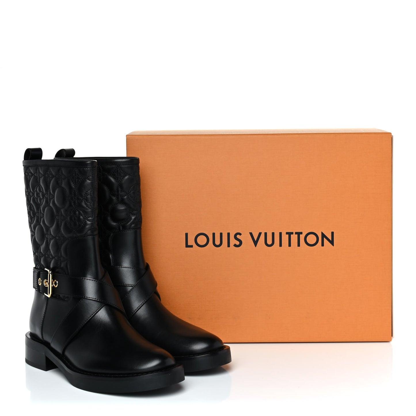 Calfskin Embossed Monogram Rebellion Half Boots 37 Black