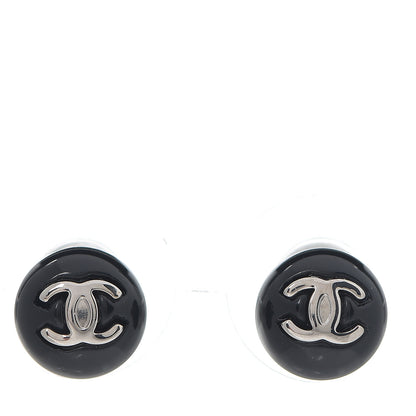 Chanel Enamel CC Earrings Black Silver 1 of 3