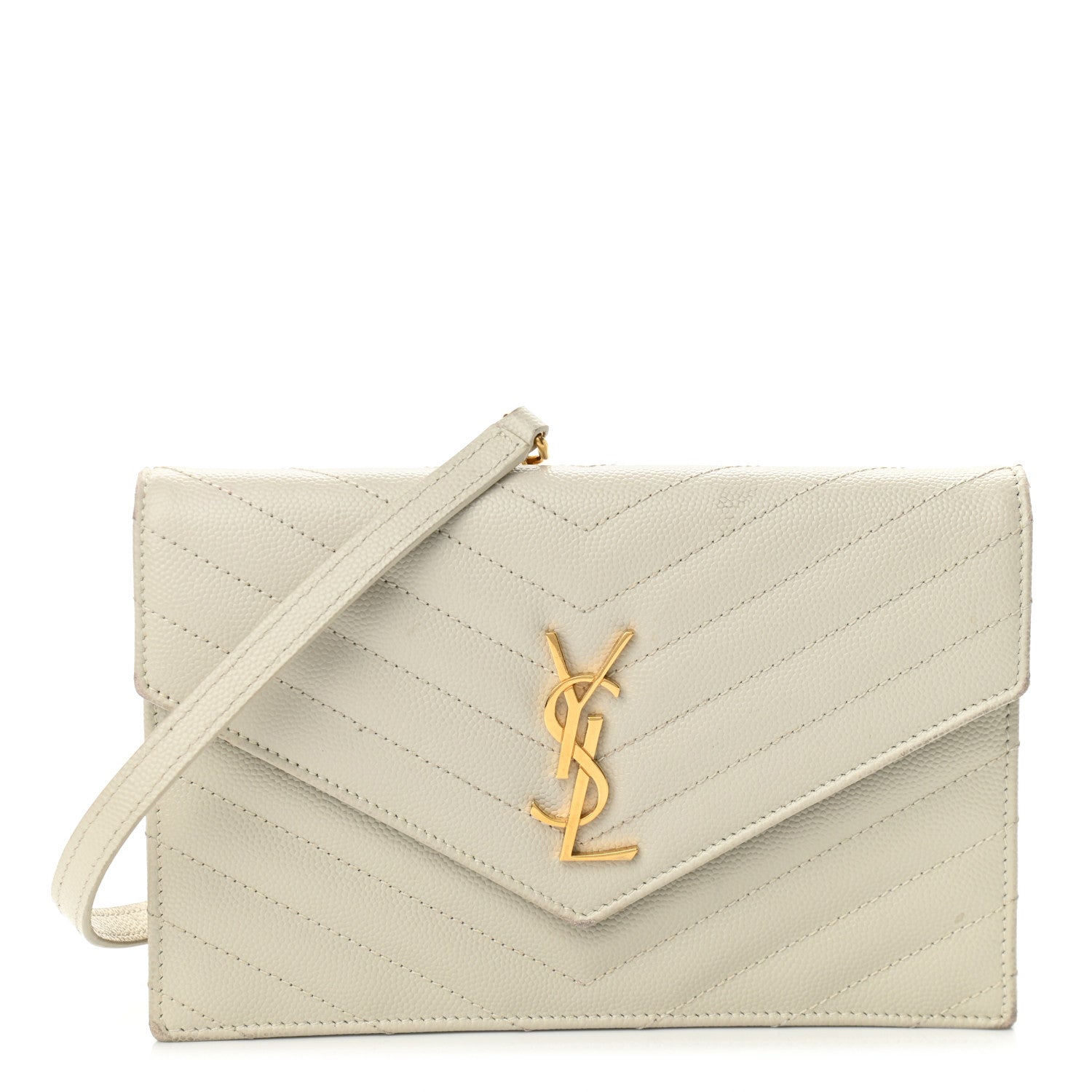 Saint Laurent Grain De Poudre Matelasse Chevron Monogram Envelope Chain Wallet Crema Soft 1 of 11