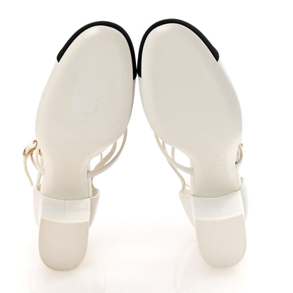 Chanel Lambskin Grosgrain Bow Camellia Mary Jane Pumps 38 White Black 6 of 11