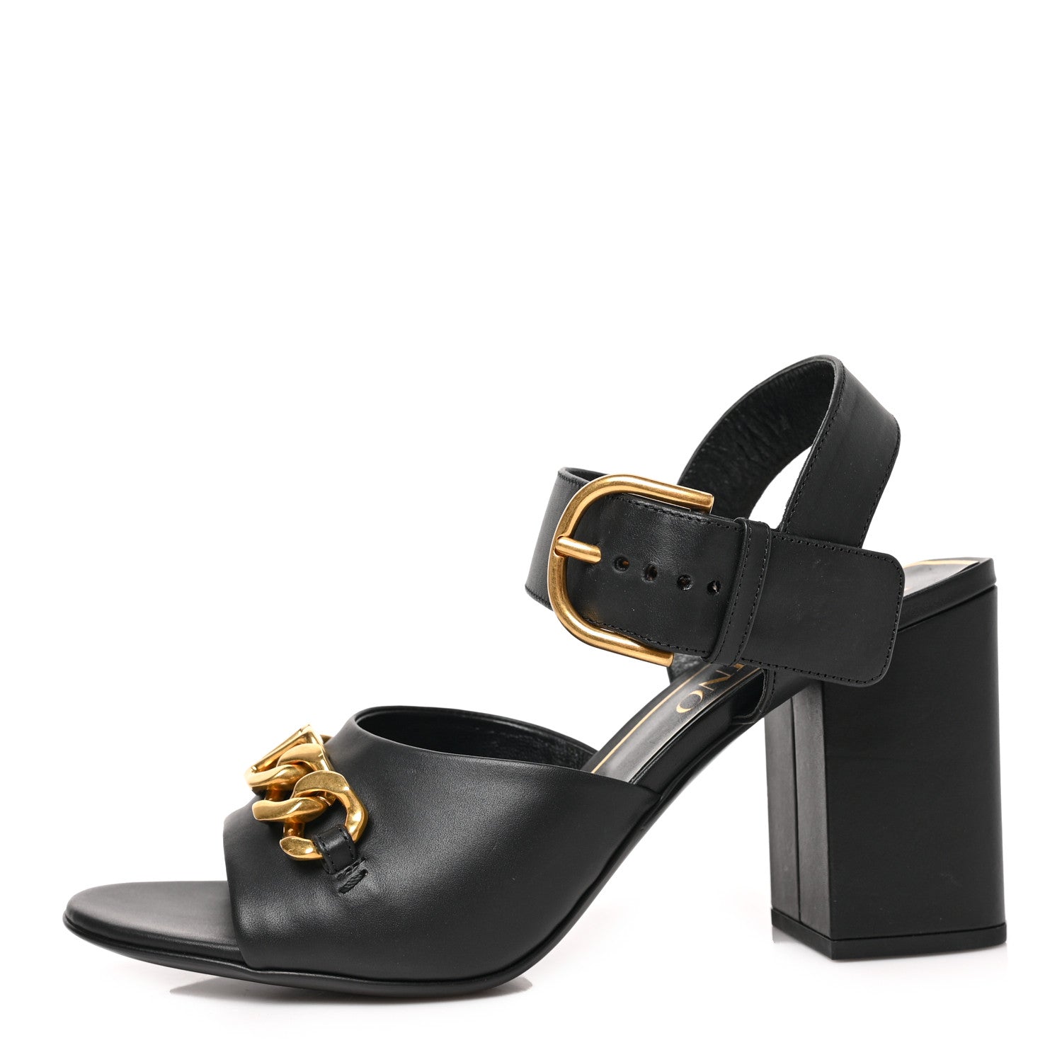 Valentino Garavani Calfskin VLogo Chain 85mm Sandals 37.5 Black 1 of 9