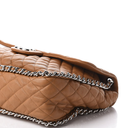 Chanel Washed Lambskin Chain Around Maxi Flap Bag Dark Beige 8 of 10