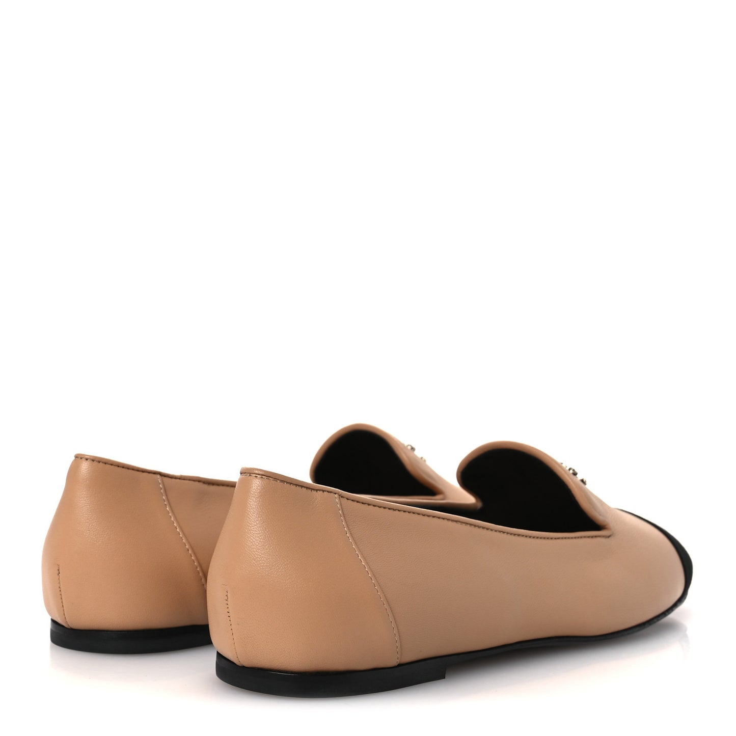 Lambskin Grosgrain Cap Toe CC Moccasin Loafers 41 Beige Black
