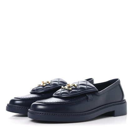 Chanel Lambskin Quilted CC Turnlock Loafers 38 Navy 4 of 9