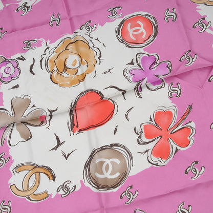 Chanel Silk CC Camellia Clover Heart Scarf Pink 4 of 8