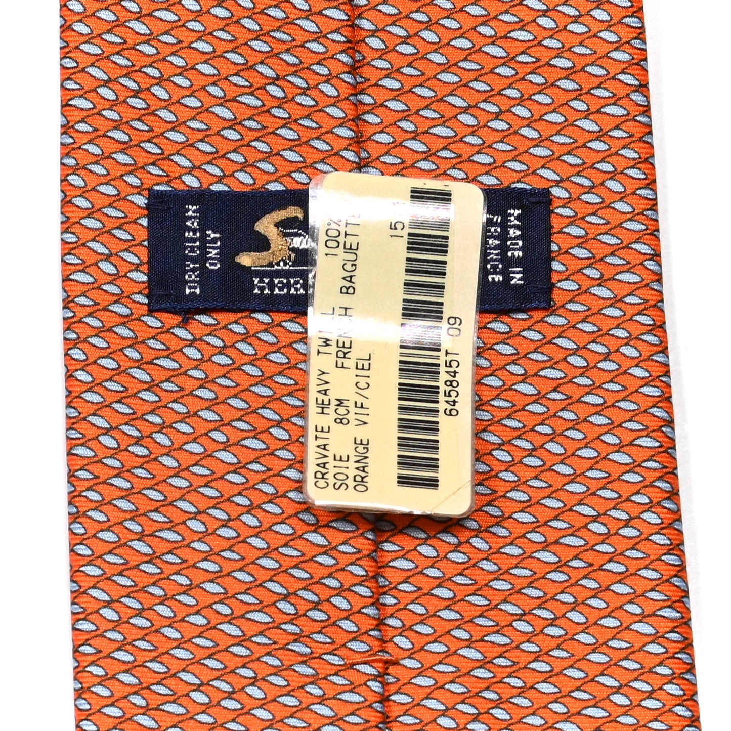 Silk Printed French Baguette Mens Neck Tie Orange Vif Ciel