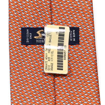 Hermes Silk Printed French Baguette Mens Neck Tie Orange Vif Ciel 5 of 6