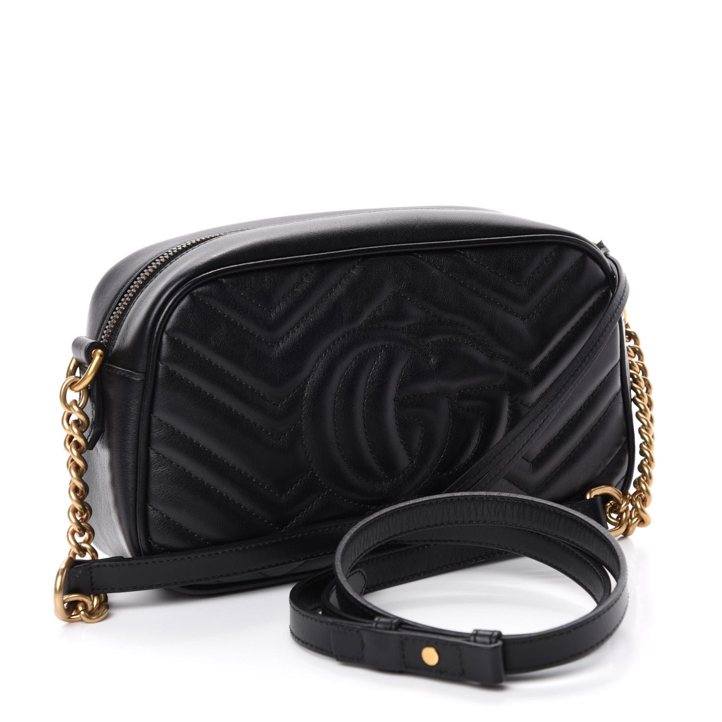 Calfskin Matelasse Small GG Marmont Chain Shoulder Bag Black