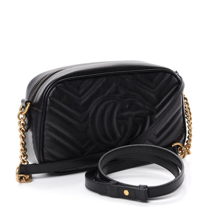 Gucci Calfskin Matelasse Small GG Marmont Chain Shoulder Bag Black 3 of 10