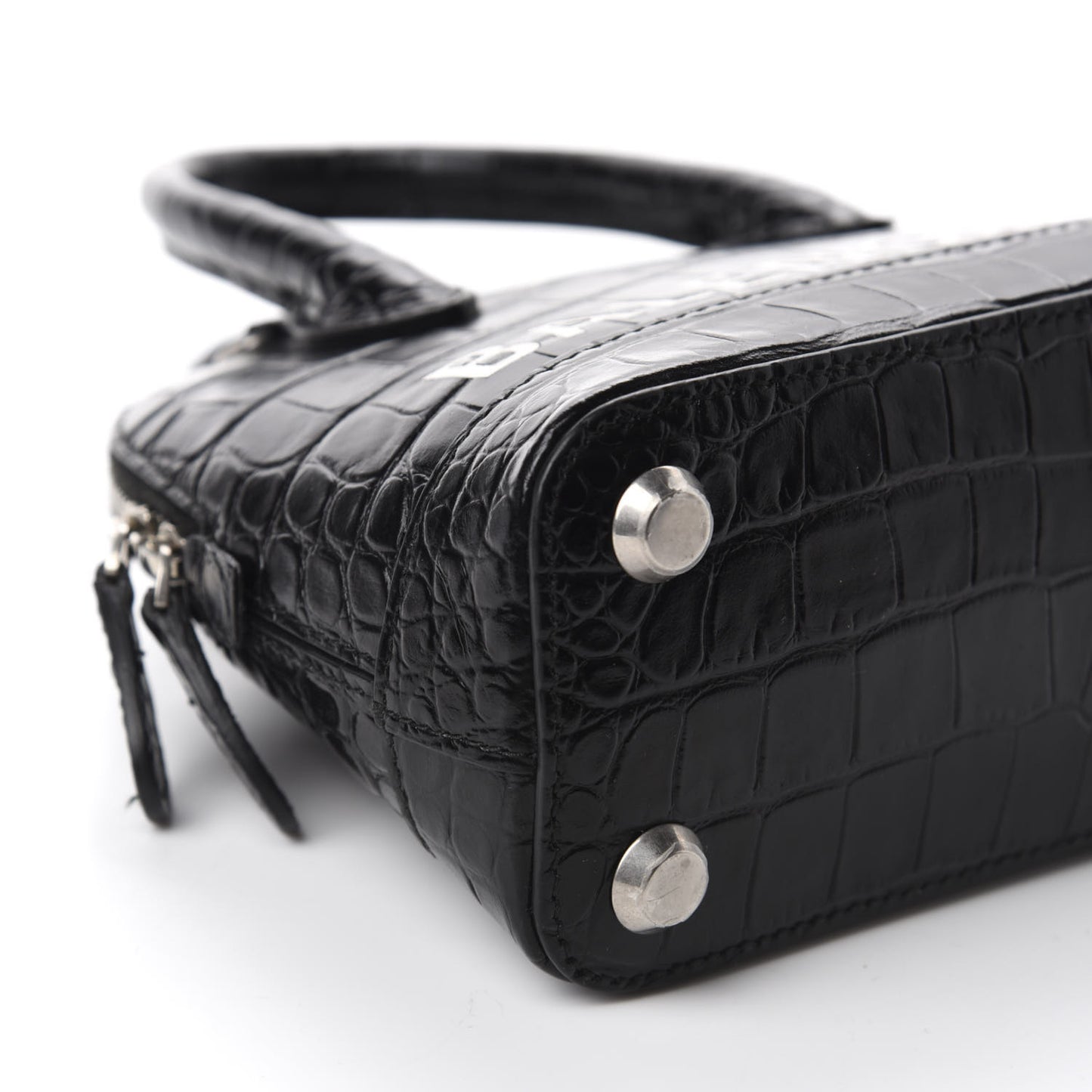 Calfskin Logo Crocodile Embossed XXS Ville Top Handle Bag Black White