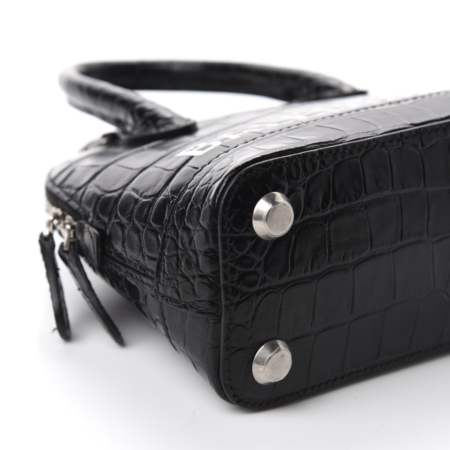 Balenciaga Calfskin Logo Crocodile Embossed XXS Ville Top Handle Bag Black White 6 of 10