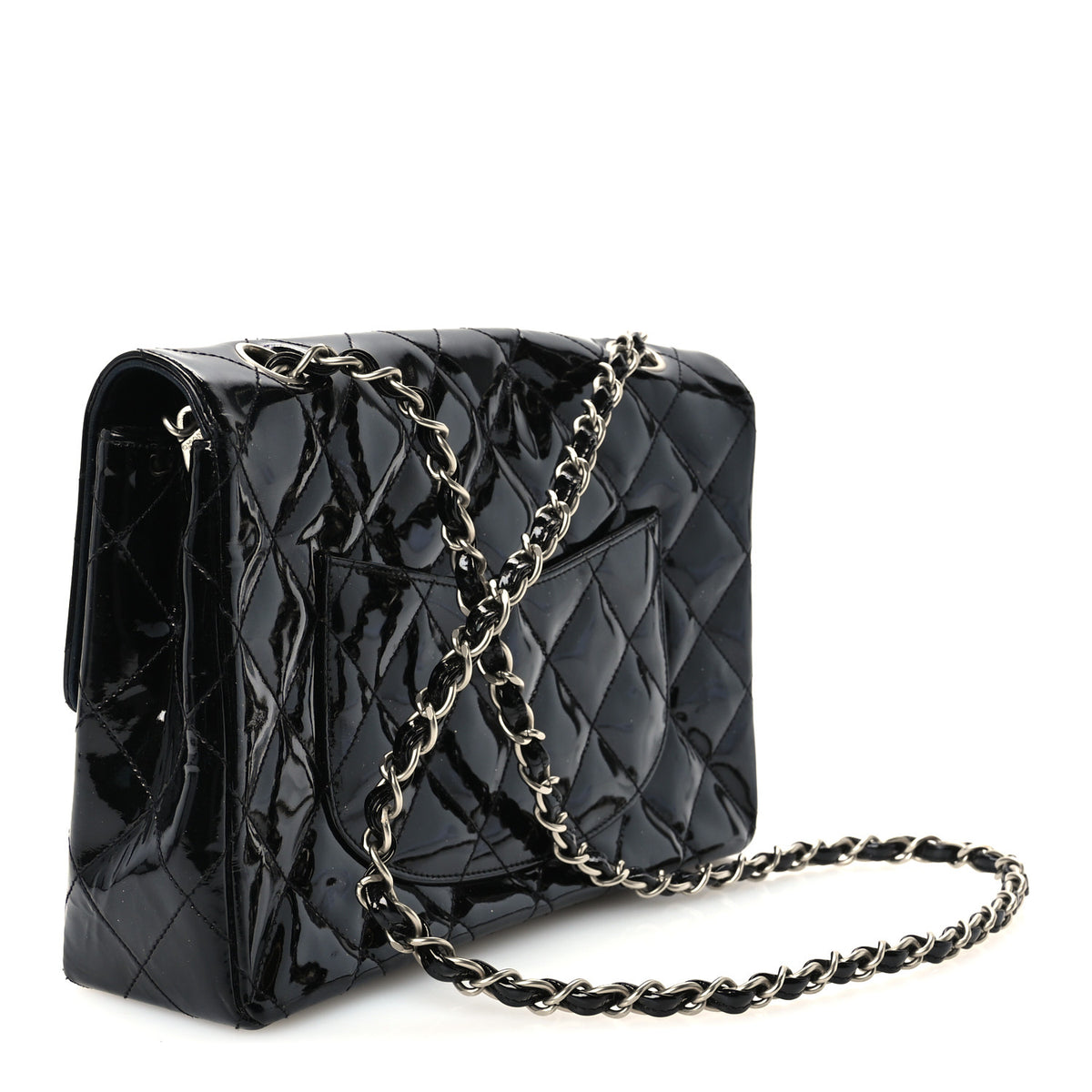 Patent Quilted Medium Single Flap Black