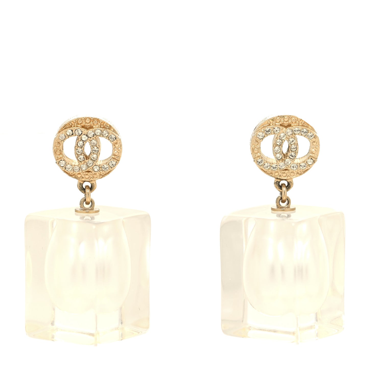 Crystal Lucite Pearl CC Drop Earrings Gold