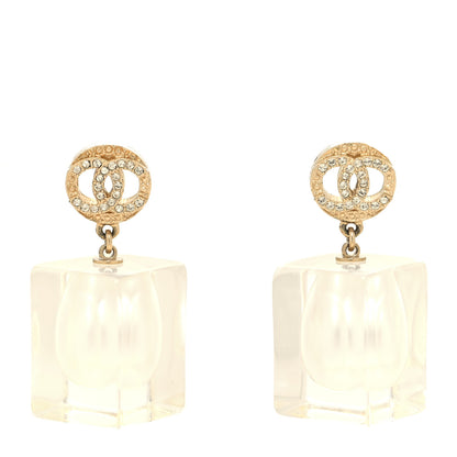 Chanel Crystal Lucite Pearl CC Drop Earrings Gold 1 of 4
