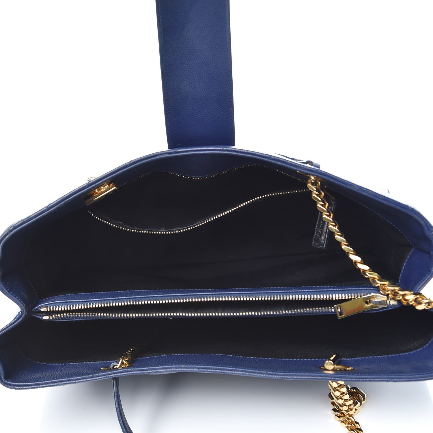 Saint Laurent Grain De Poudre Matelasse Chevron Monogram Shopping Bag Deep Marine 5 of 19