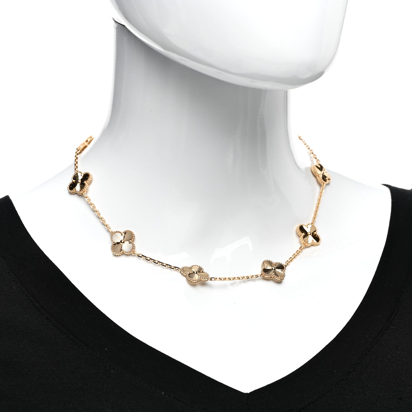 18K Yellow Gold 10 Motifs Guilloche Vintage Alhambra Necklace