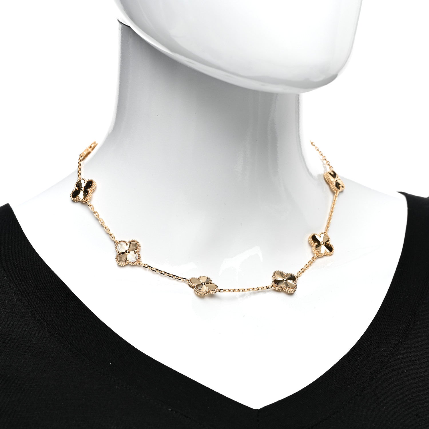 Van Cleef & Arpels 18K Yellow Gold 10 Motifs Guilloche Vintage Alhambra Necklace 2 of 5