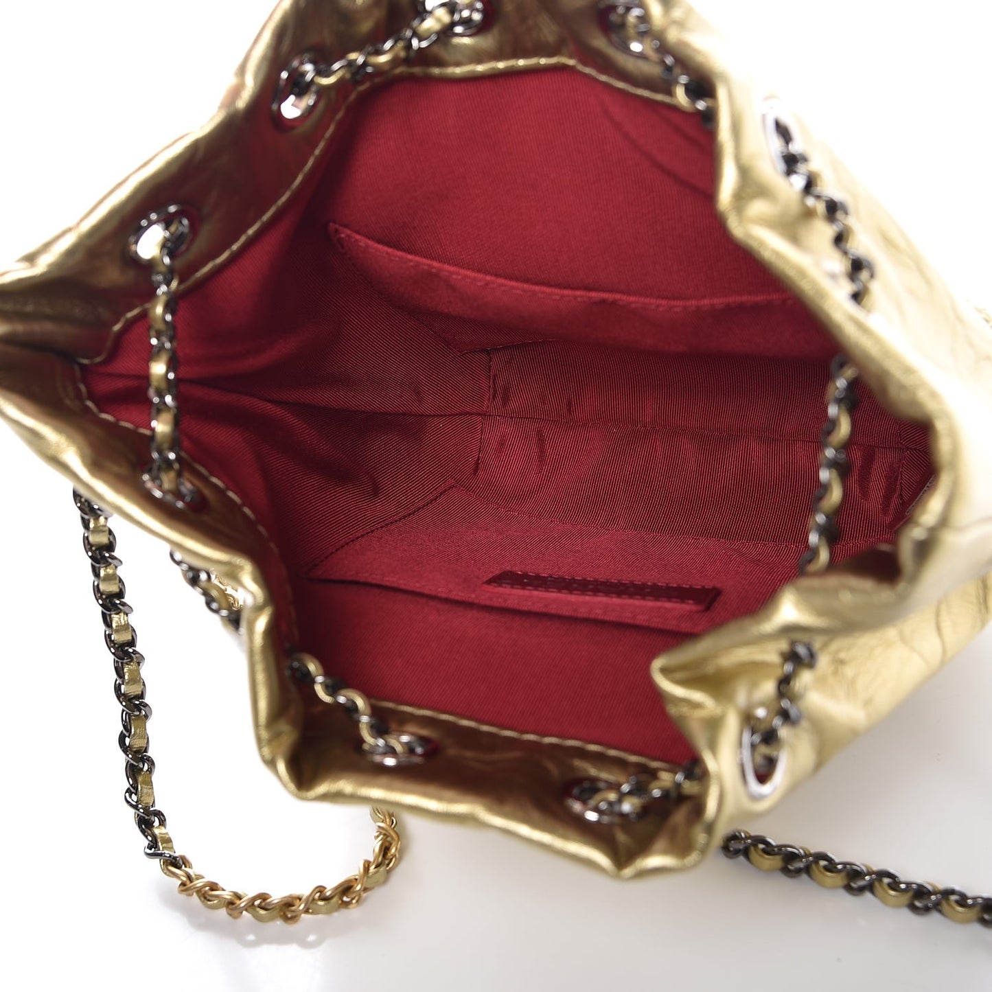 Metallic Aged Calfskin Quilted Small Gabrielle Bucket Gold