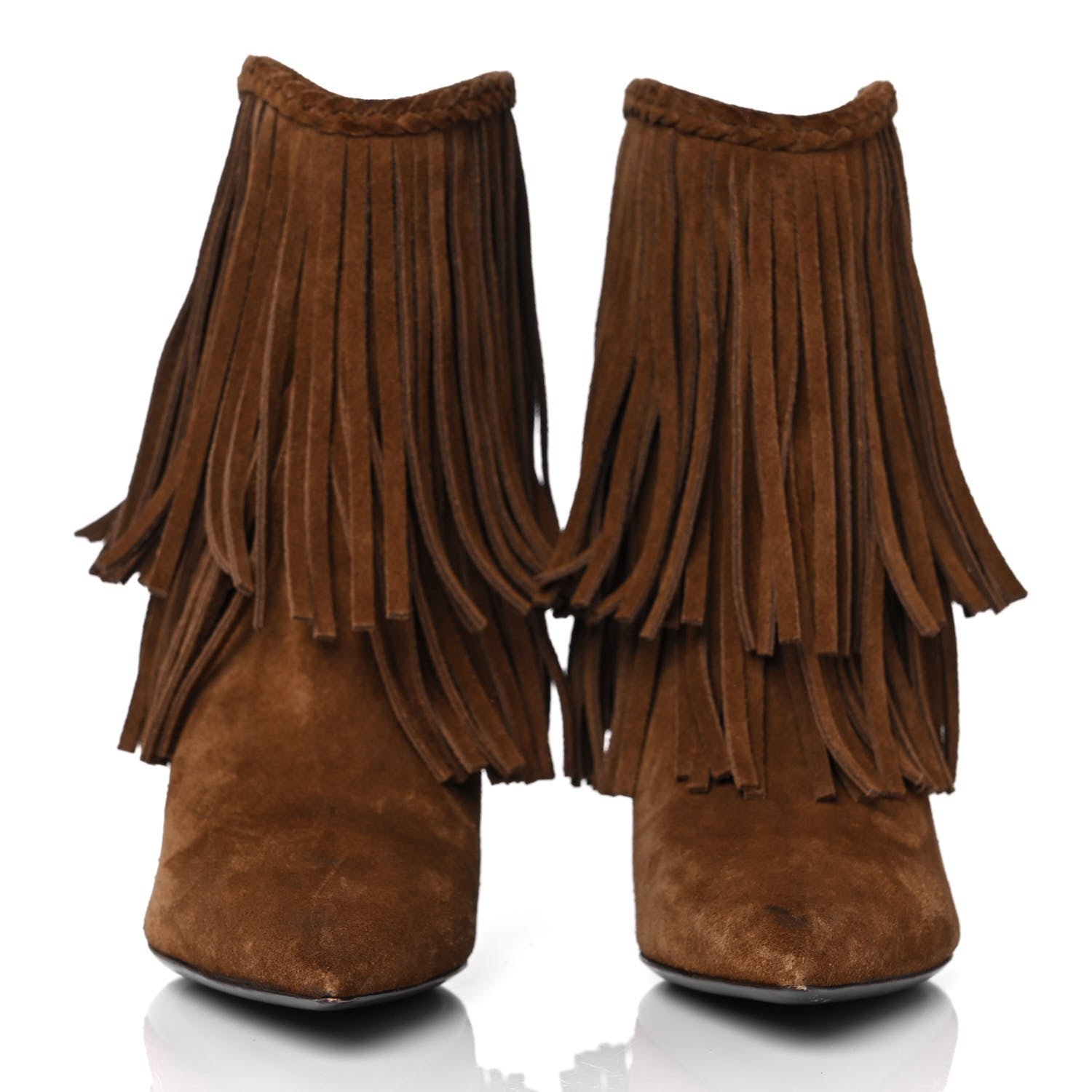 Saint Laurent Suede Fringe Charlotte Ankle Boots 35.5 Tan 2 of 8