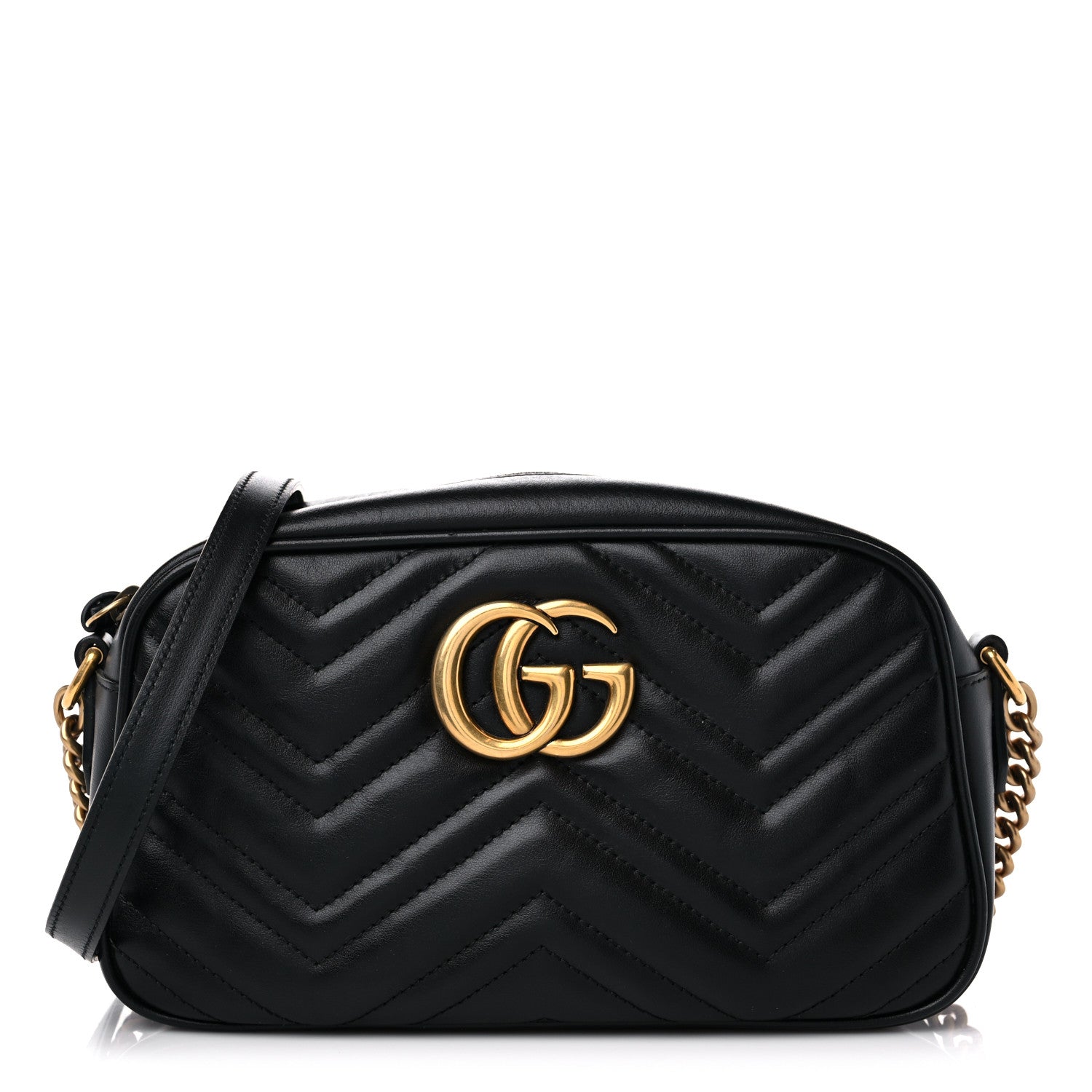 Gucci Calfskin Matelasse Small GG Marmont Chain Shoulder Bag Black 1 of 16